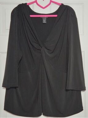 Vintage Avenue Black Twist Front V-Neck 3/4 Sleeve Blouse Size 22/24